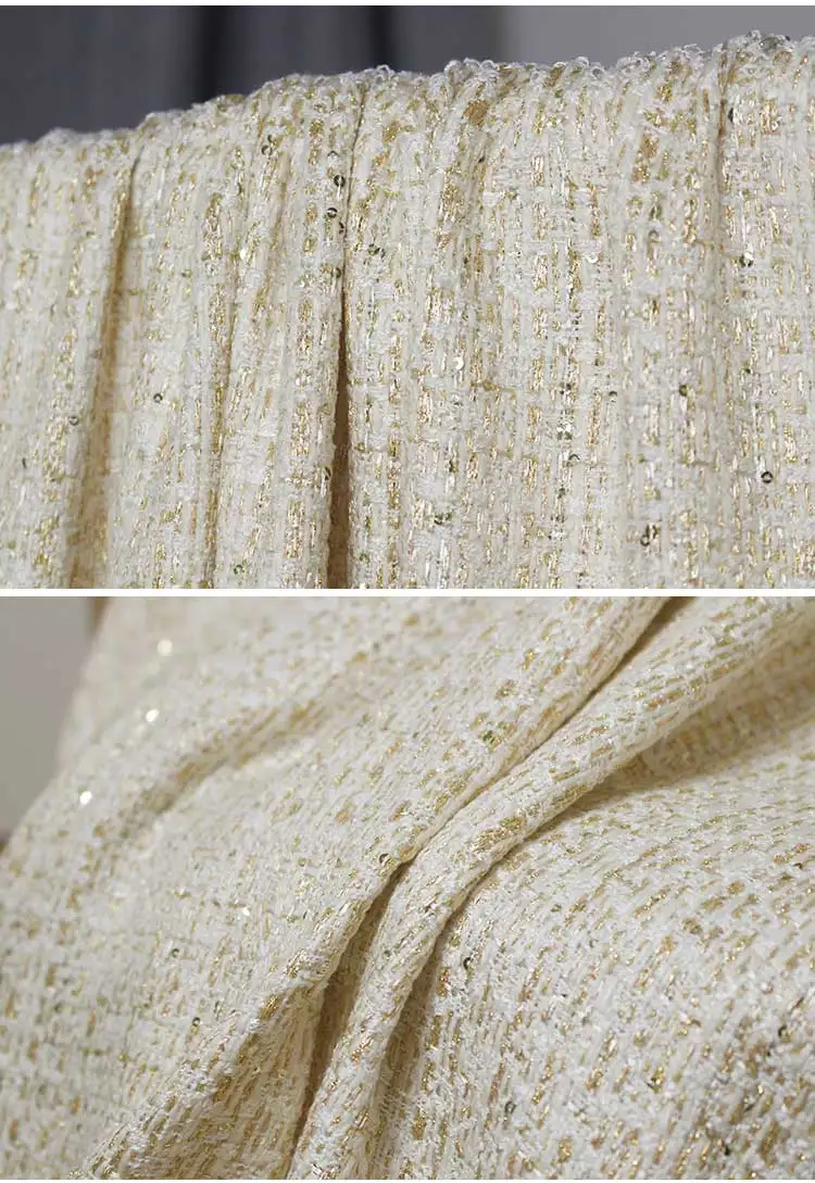 The Cloth France Golden Sequins Tweed Fabrics Autumn Jacket Dress Suits Garment Materials The Sewing Cloth Meter Freeshipping