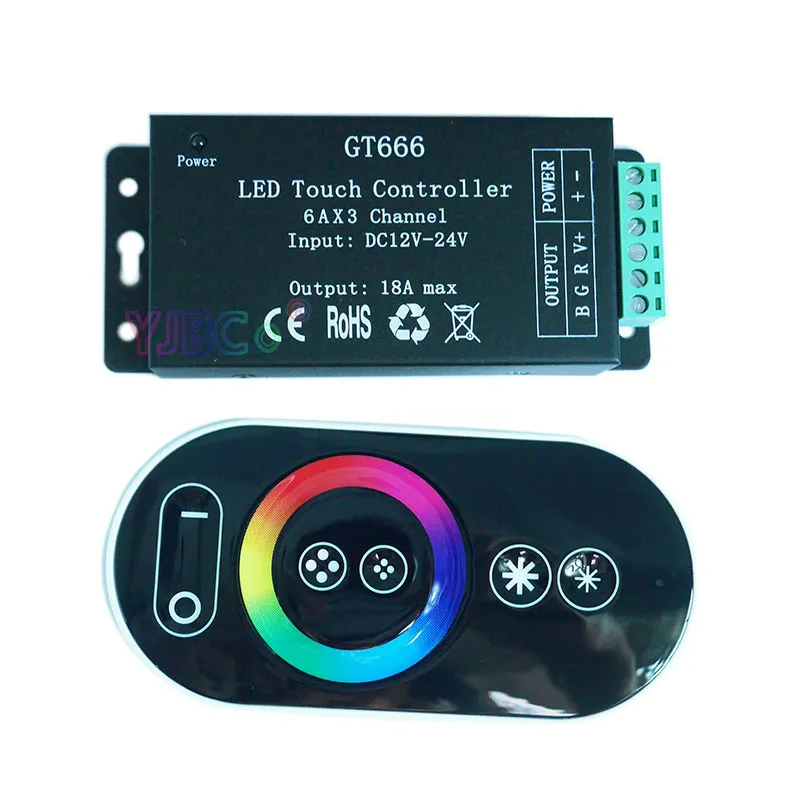 

Wholesale GT666 Touch led dimmer DC12-24V 6A*3channel Max 18A RGB controller for 5050 RGB led strip lights free shipping