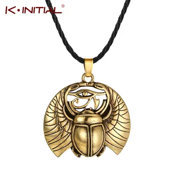 Kinitial Vintage Eye of Horus Egypt Protection Pendant Abalone Shell Bug Wildlife Necklace Scarab Woodland Animal Charm Jewelry