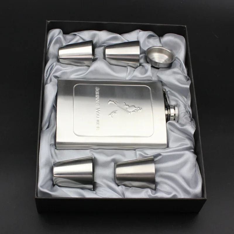 Factory Direct Selling Logo Imprint 8-Ounce Stainless Steel Flagon Business Gift Set White Spirit Bottle Camping Kettle