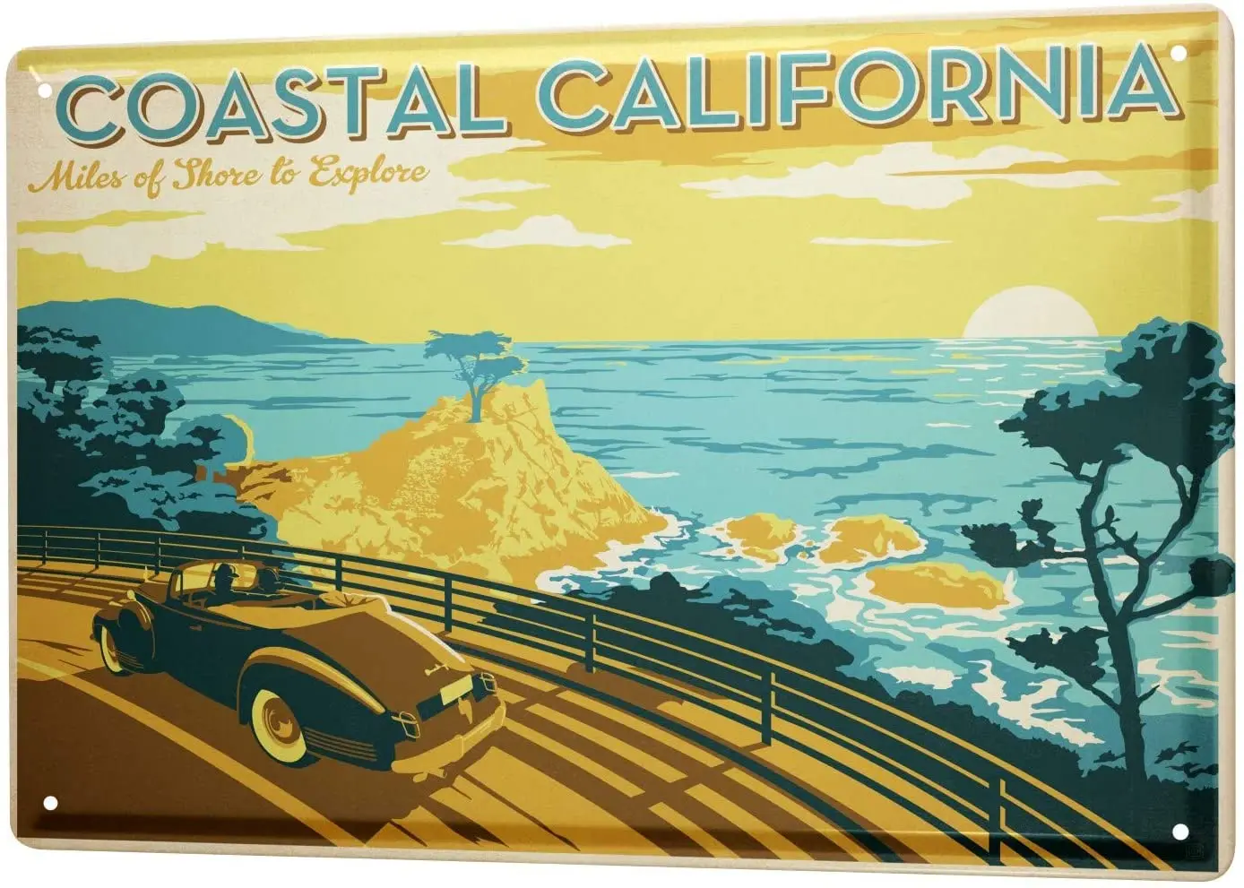 

SINCE 2004 Tin Sign Metal Plate Decorative Sign Home Decor Plaques World Trip California Coastal Road car sea Sunset Decorative