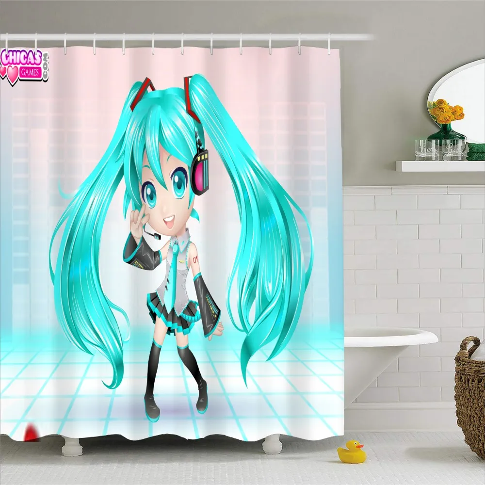 Реалистичные Janpanese аниме Hatsune Miku девушка Ванная Комната Занавески для ванной водонепроницаемый дизайнерская полиэфирная ткань занавески для душа с крючками - Цвет: Color-6