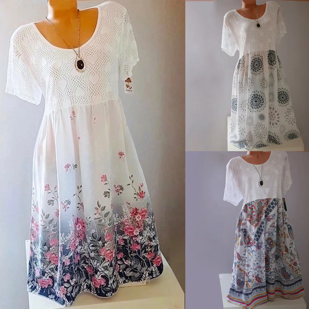 Распродажа, Vestidos, винтажные вечерние, сексуальные, Осенние, модные, с принтом, кружевные, с вырезами, с коротким рукавом, платье для женщин, Пляжное Платье с принтом#809