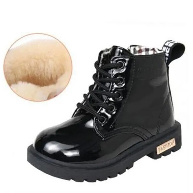 Winter Black Детские Ботинки martin из искусственной кожи; водонепроницаемые ботинки в байкерском стиле; зимние ботинки для девочек; Брендовая обувь принцессы на резиновой подошве - Цвет: Winter Black