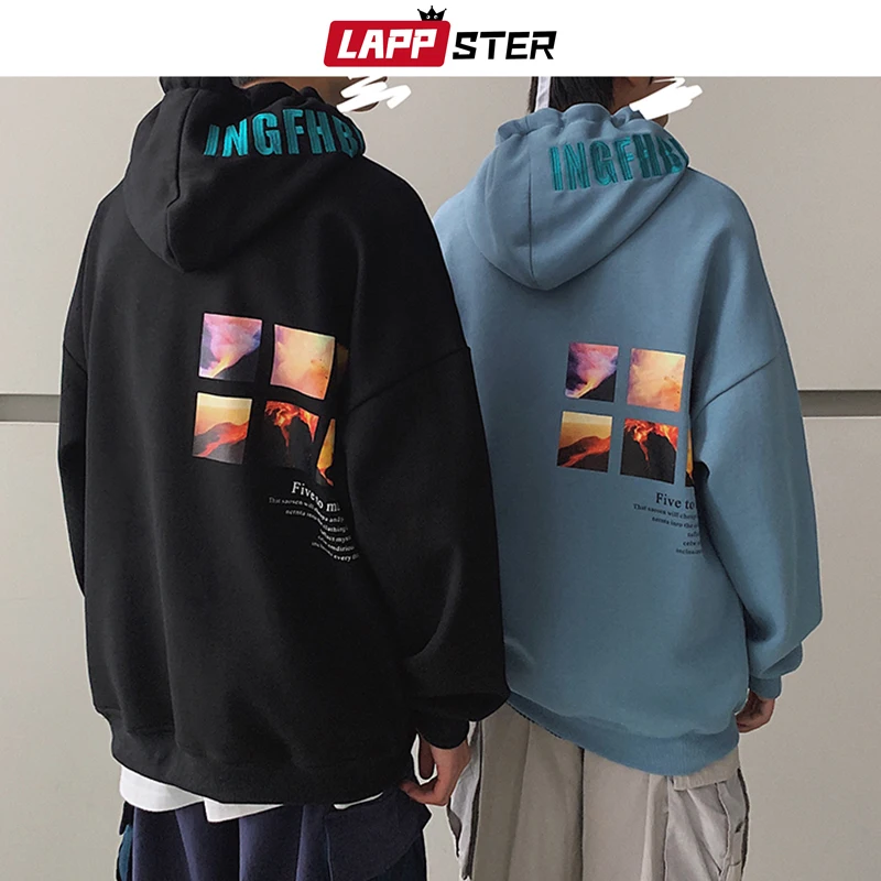 

Men Harajuku Graphic Sweatshirts 2019 Autumn Mens Embroidery Japanese Streetwear Hooded Hoodies Thick Korean Hoodies