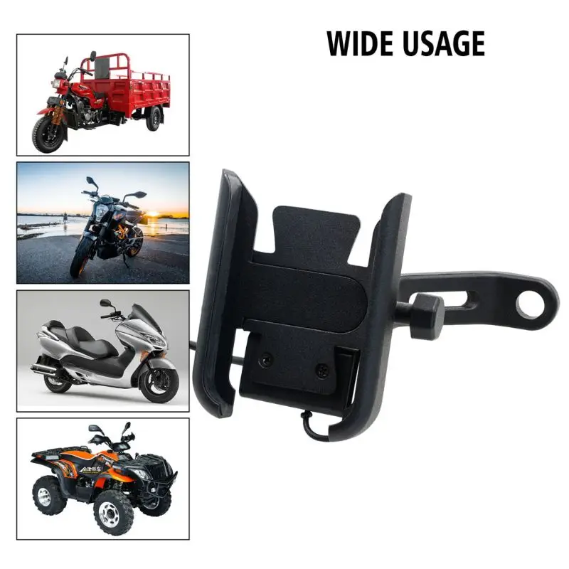 

Metal Motorcycle Motorbike Mount Mobile Phone Holder Bracket With USB Charger