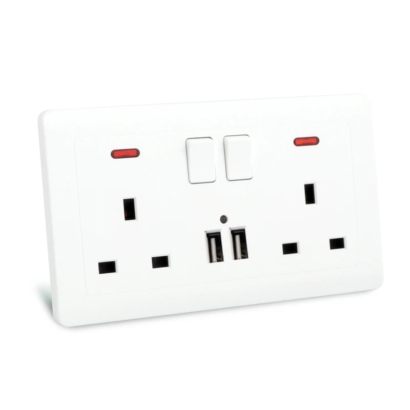 USB настенная розетка, двойная британская розетка с двойной вилкой, электрическая розетка, прямоугольное зарядное устройство для офиса, кухни, 1/2 комплект, белый, черный