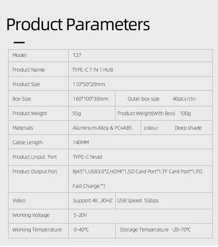 Адаптер EastVita 7 в 1 T27 type-c для MacBook Pro для VGA SD USB 3,0 RJ45 сетевой адаптер r20