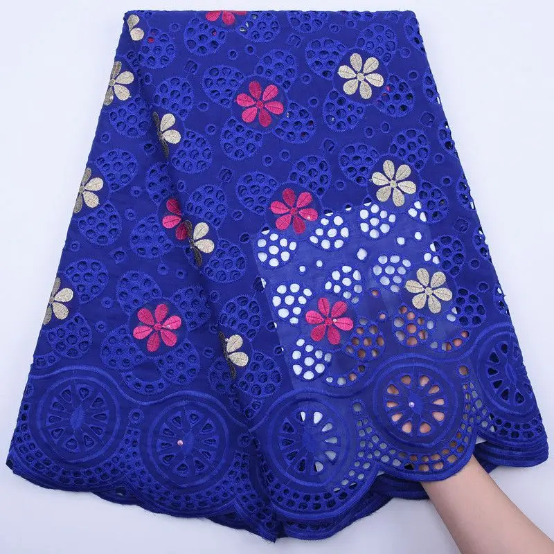 Королевский синий Чистый хлопок африканская сухая кружевная ткань вышитая