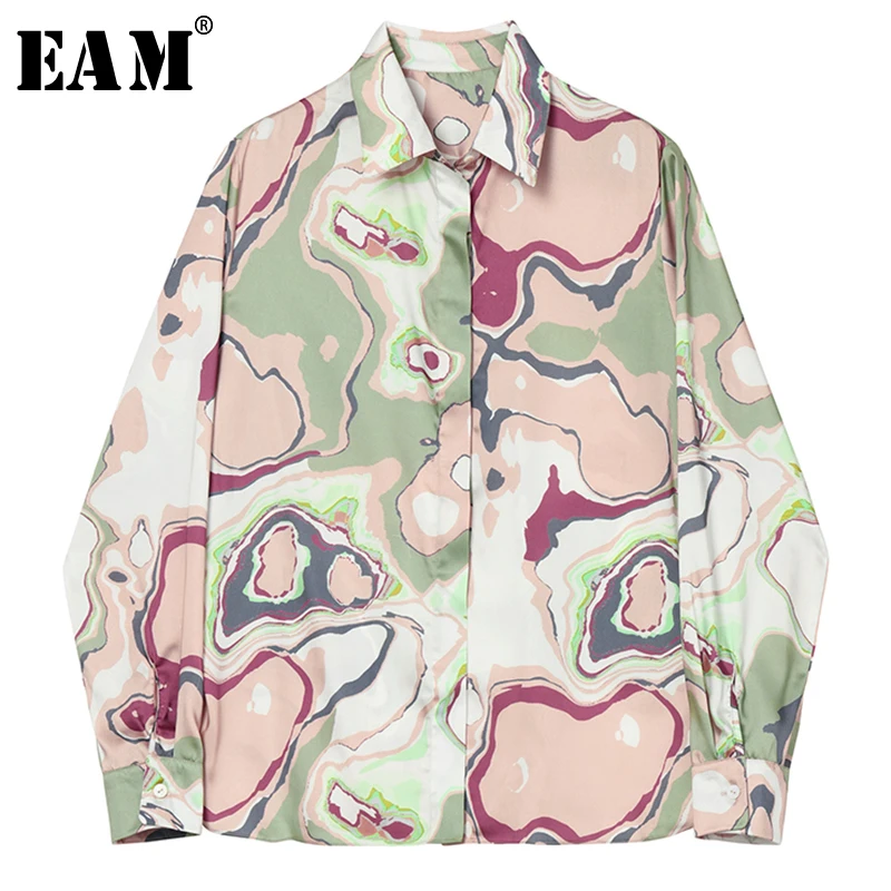 

[EAM] Women Pattern Printed Temperament Blouse New Lapel Long Sleeve Loose Fit Shirt Fashion Tide Spring Autumn 2019 1B519