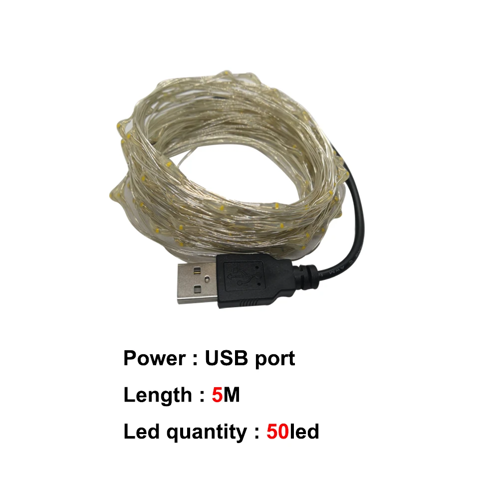 1 м/2 м/5 м/10 м фото клип USB светодиодный шнур рождественские фонари на батарейках гирлянда, рождественские украшения для вечеринки свадьбы Рождества лампа - Испускаемый цвет: USB DC5V-5M