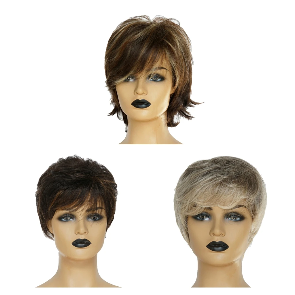 

Natural Looking Human Hair Pixie Cut Wigs for Women Short Human Hair Wigs, Layered Straight Curly Hairstyle - 8/10/12in Optional