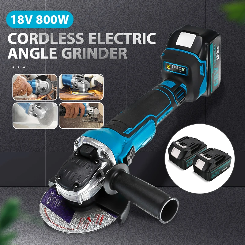 Cordless Angle Grinder 18V Cordless Grinding Machine Angle Grinder 800W Impact Electric Brushless Polishing Power Tools for Makita Battery 125mm/100mm