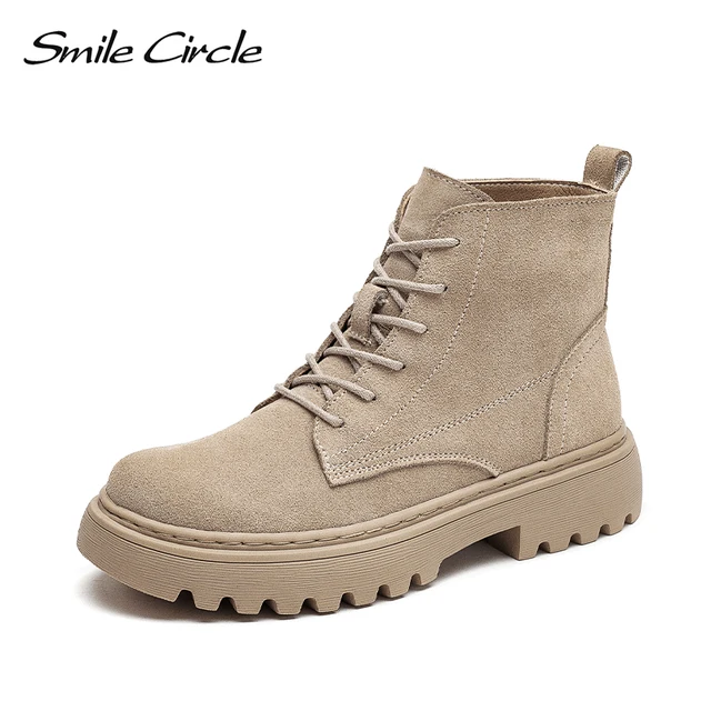 Smile Circle Ankle Boots Suede Leather women Flat platform Short Boots Ladies shoes fashion Autumn winter boots 1