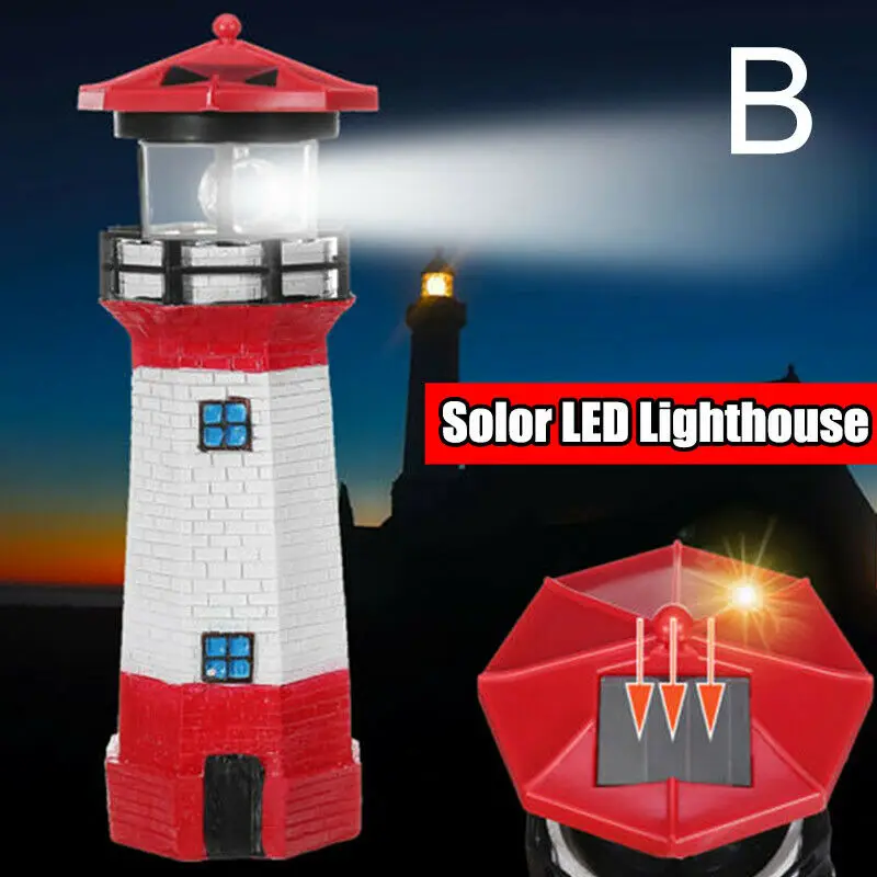B - 9x5x9.9cm Solar power LED beacon light with rotating light beam Lighthouse solar light home garden decoration fence lawn lamp Fairy light - Испускаемый цвет: B - 9x5x9.9cm