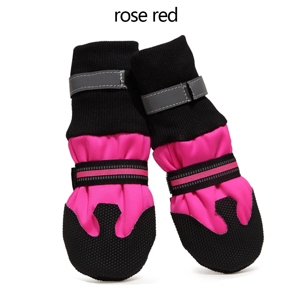 rose red 4 шт., водонепроницаемая зимняя обувь для собак, противоскользящие зимние ботинки для домашних животных, защита лап, теплая Светоотражающая обувь для средних и больших собак, лабрадор, хаски - Цвет: rose red