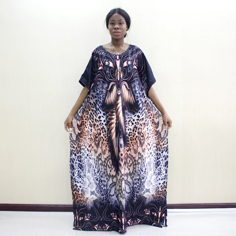 Леопардовое платье трапециевидной формы Макси женское Повседневное платье с рукавами летучая мышь Круглый вырез осенние длинные африканские платья