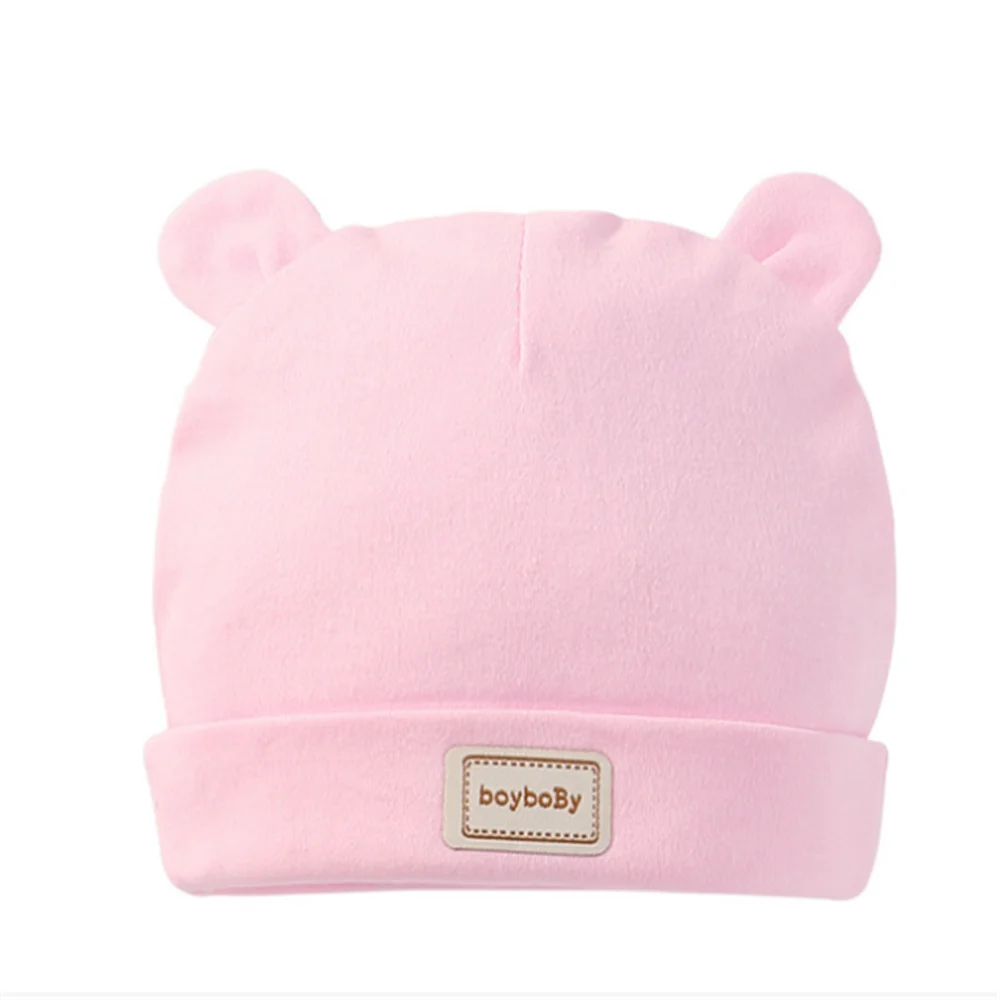 Pink Bear Милая детская шапка с нагрудником, яркие однотонные детские шапочки для мальчиков и девочек, хлопковые шапочки для новорожденных, нагрудники, шапочки для младенцев, малышей - Цвет: Pink Bear