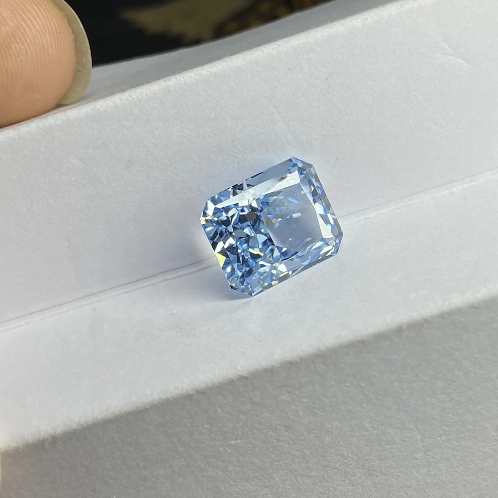 Meisidian 6A CZ 10x12mm 12 CTS Crushed Radiant Cut Light Ice Blue Cubic Zircon Diamond Stone