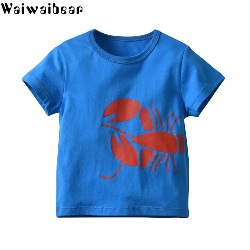 Waiwaibear/Летняя футболка для маленьких мальчиков детская синяя с короткими