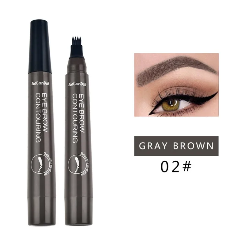 A2-Gray Brown Ручка для бровей с 4 наконечниками, долговечная, водостойкая, стойкая к пятнам, для бровей, натуральная, мягкая, для татуировки, ручка, жидкая, для увеличения бровей, для макияжа глаз - Цвет: A2-Gray Brown