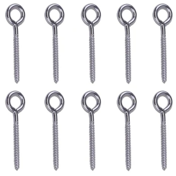 

10 Pack Stainless Steel Eye Shape Screws Metal Hook Wood Terminal Ring Eyelet Hooks Self Tapping Screws M6