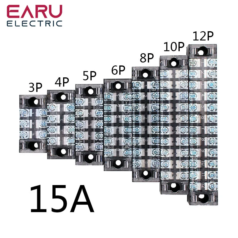 15A 600V Dual Row Barrier Screw Terminal Block Wire Connector TB Series 3 4 5 6 8 10 12 16 20 Positions Ways Factory Wholesale |