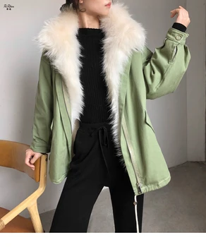 

ZiZhen Parker Coat Real Rex Rabbit Fur Lining With White Raccoon Dog FurCollar Woman Drawstring Detachable OverCoat DM190920-3
