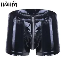 Мужское нижнее белье из лакированной кожи с застежкой-молнией, боксеры, шорты, нижнее белье, трусы с двух сторон, на шнуровке, регулируемые Сексуальные трусы для геев