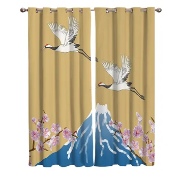 

White Crane Snow Mountain Window Curtains Living Room Curtain Kitchen Curtains Left and Right Biparting Open Home Decor