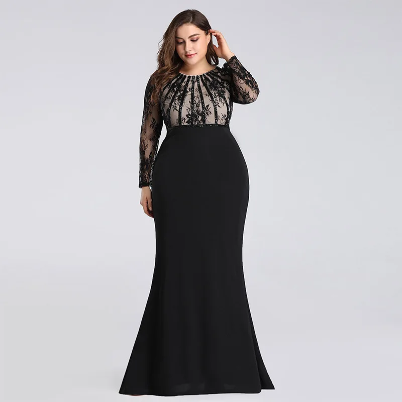 It's Yiya вечернее платье Черное Кружевное Вечернее Платье с круглым вырезом De Soiree плюс размер платье в пол платья для вечеринок C563 - Цвет: black