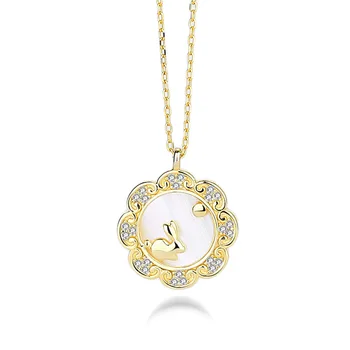

Original Sterling Silver Mother-of-pearl Necklace National Wind Mid-autumn Moon Rabbit Clavicle Chain Fresh Girl Heart Necklace