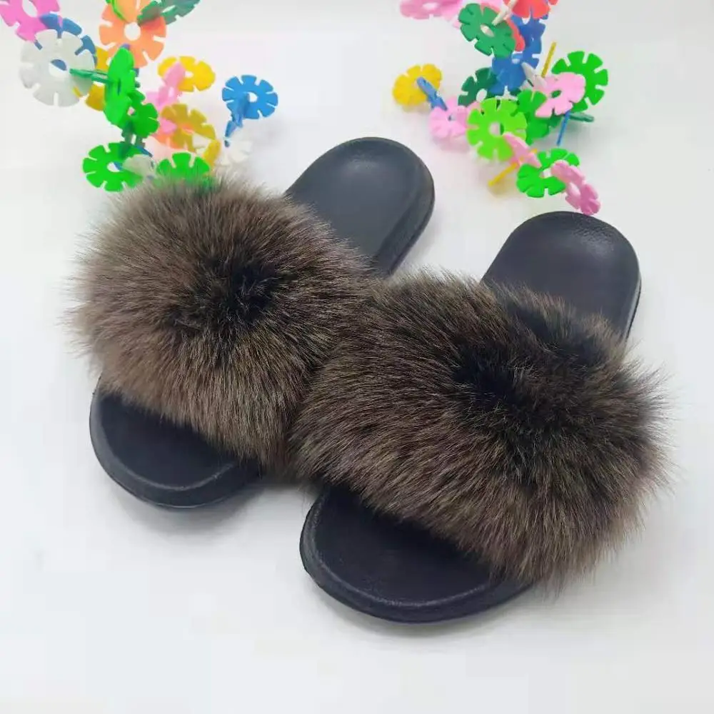 Black Khaki ; Шлепанцы из натурального Лисьего меха; женские меховые кроссовки; женская обувь на плоской подошве из лисьего меха; женские пушистые сандалии; женские меховые Вьетнамки; размеры 36-45 - Цвет: Black Khaki