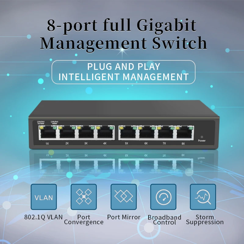 8 Port 10 100 1000Mbps Managed Switch IGMP VLAN port mirror 8 port full gigabit smart 1