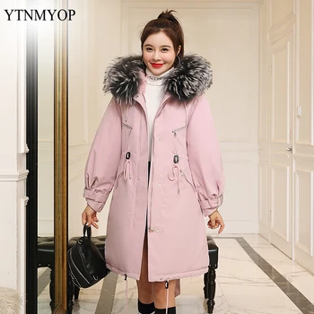 

YTNMYOP Parka Women's Long Down Winter Jacket Women Casual Large Fur Collar Hooded Female Jacket Warm Thick Coats Women's Coat