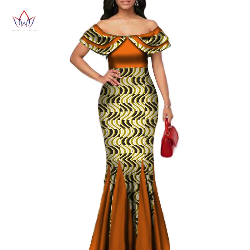 Модное Длинное платье русалки с принтом в африканском стиле для женщин Bazin богатый пэчворк Питер Пэн Colla платья африканская Дизайнерская одежда WY3272 - Цвет: 5