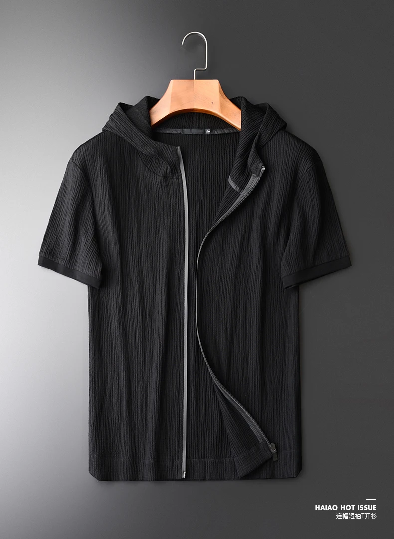 見つけた人ラッキー！ メンズクラシックフード付きメンズTシャツ,ラージサイズ4xlラグジュアリーファブリック,半袖,スリムフィット,ジッパー