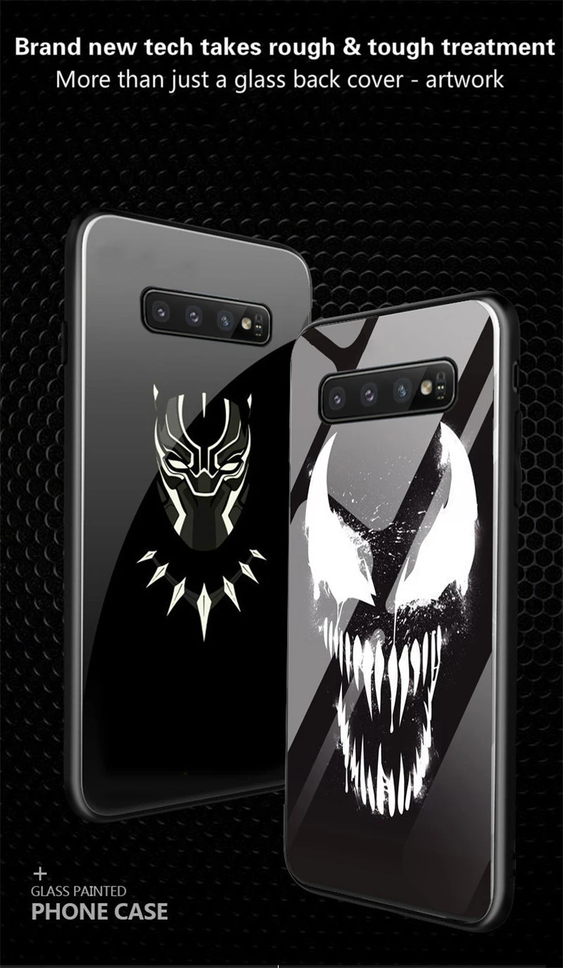 Marvel Iron Man Batman Venom Luminous Glass Case For Samsung S11 S10 e S9 S8 Plus Note 10 9 8 Avengers Phone Cover Coque Fundas
