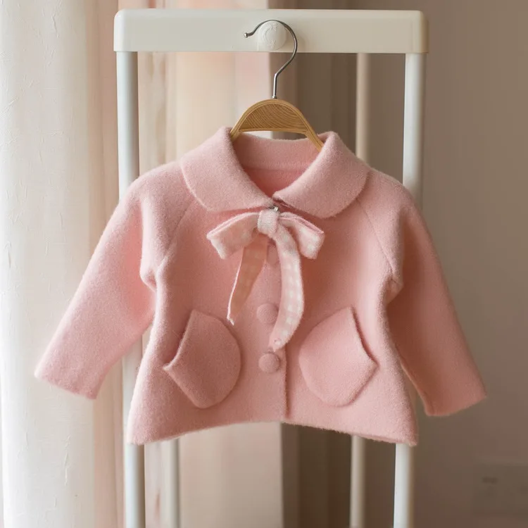 Mmtkids/Детский свитер в Корейском стиле; сезон осень-зима; Однотонный кардиган с отложным воротником и бантом для девочек; H691
