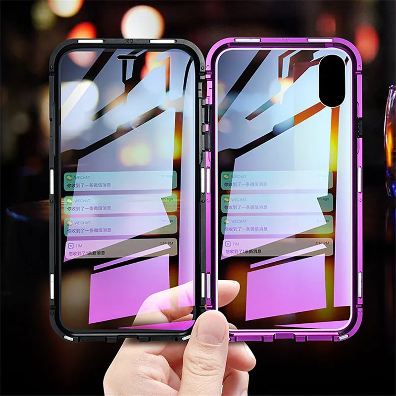 

GETIHU Metal Magnetic Case for iPhone XR XS MAX X 8 Plus 7 +Tempered Glass Back Magnet Cases Cover for iPhone 7 6 6S Plus Case