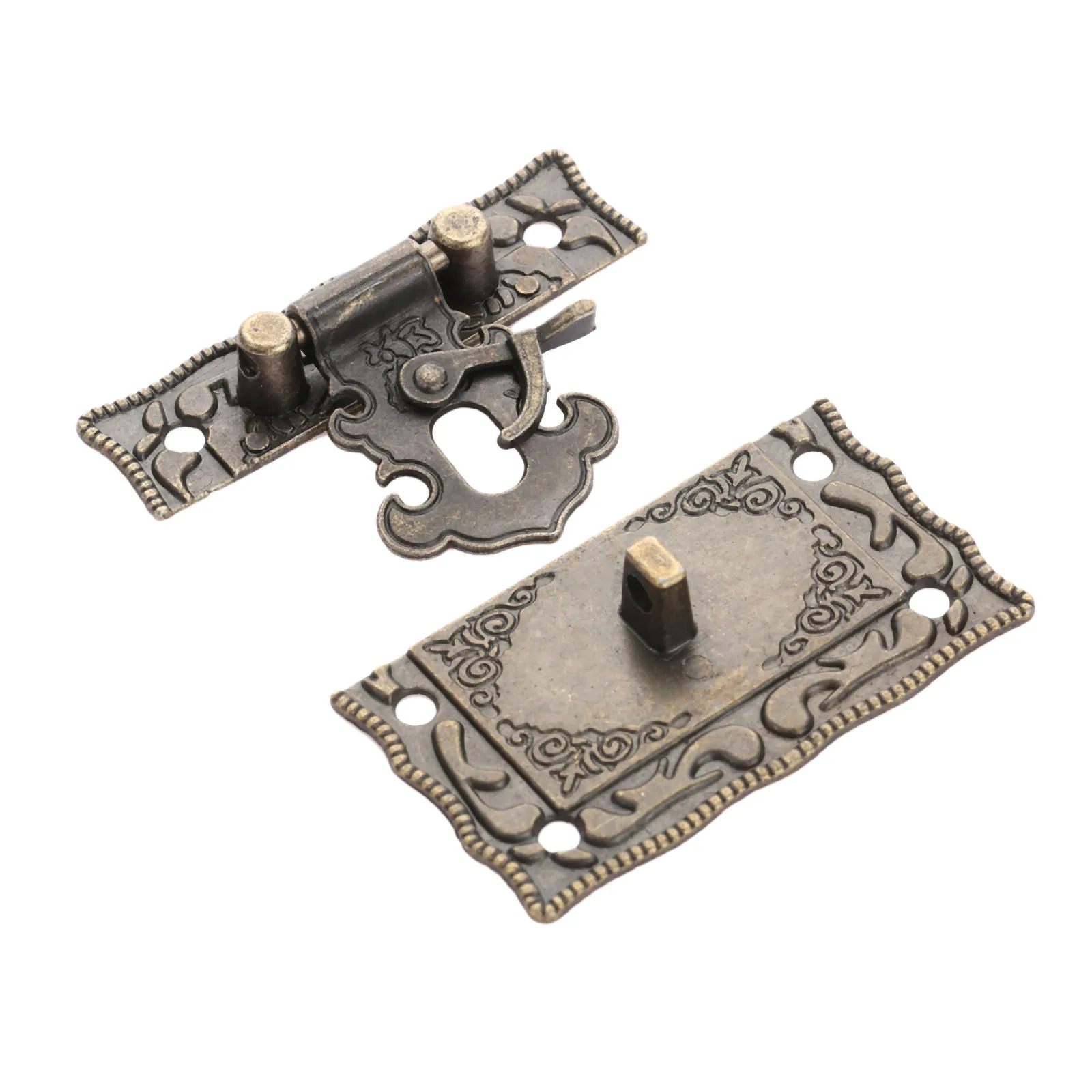 Description Picture 5 of item3pcs/set Antique Bronze Jewelry Wooden Box Latch Hasp Clasp Lock With Suitcase Cabinet Hinge W/Screw Vintage Furniture Hardware