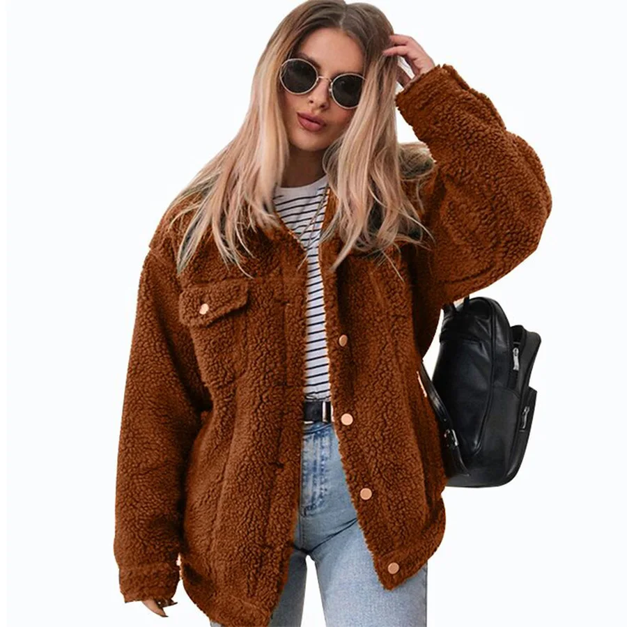 Свободные Повседневные Плюшевые пальто женские простые с длинным рукавом безразмерная зимняя куртка женские 2019 модные теплые тонкие плюс