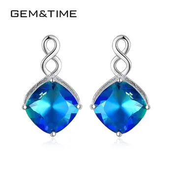

Gem$&Time Elegant 100% Sterling Silver 925 Sapphire Wedding Engagement Drop Earrings For Women Gemstone Fine Jewelry SE0429