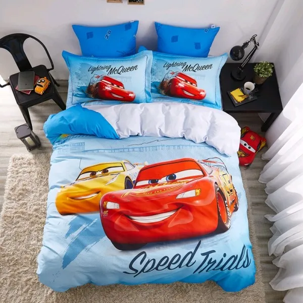 Disney Light Blue Mc Queen Cars 3D Print Cotton Bedding Sets for Kids Boys Birthday Gift Duvet Comforter Covers Pillowcases - Цвет: light blue