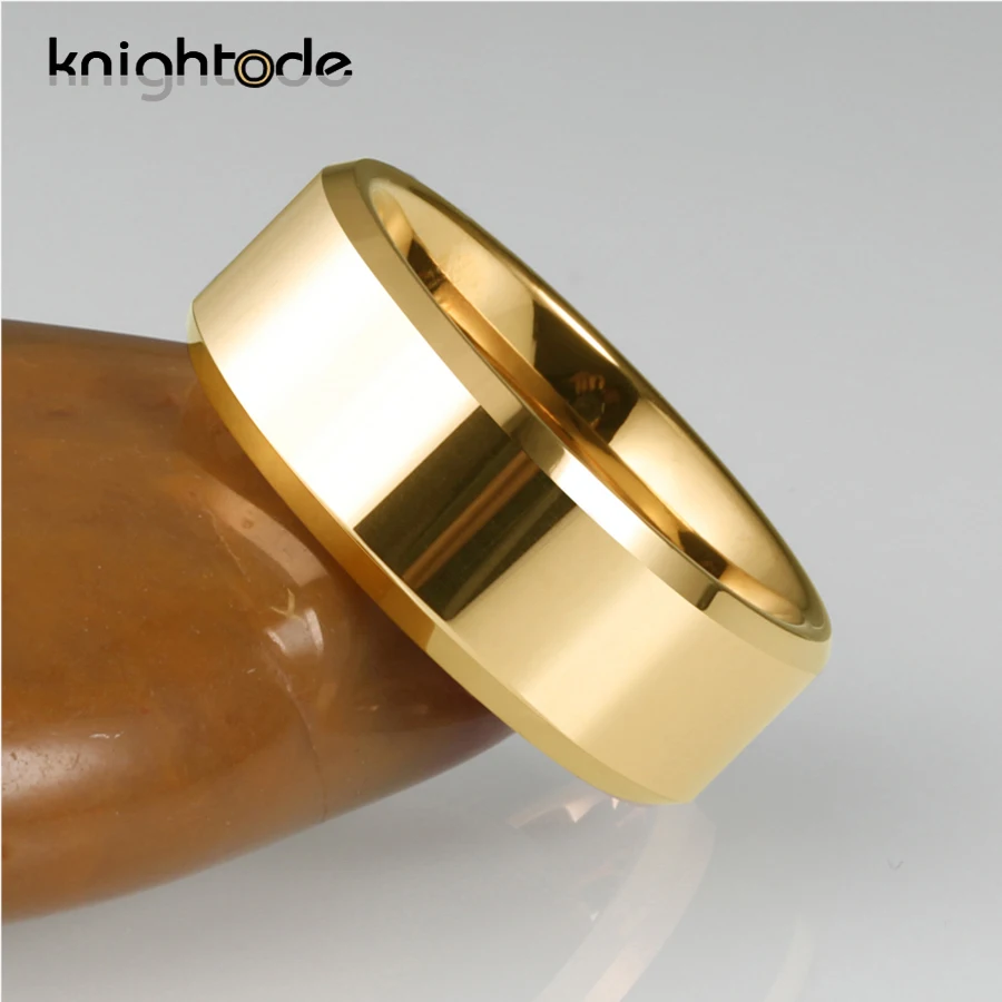 6/8mm Gold Color Wedding Band Men Women Tungsten Carbide Engagement Rings Beveled Edges Flat Polishing Comfort Fit