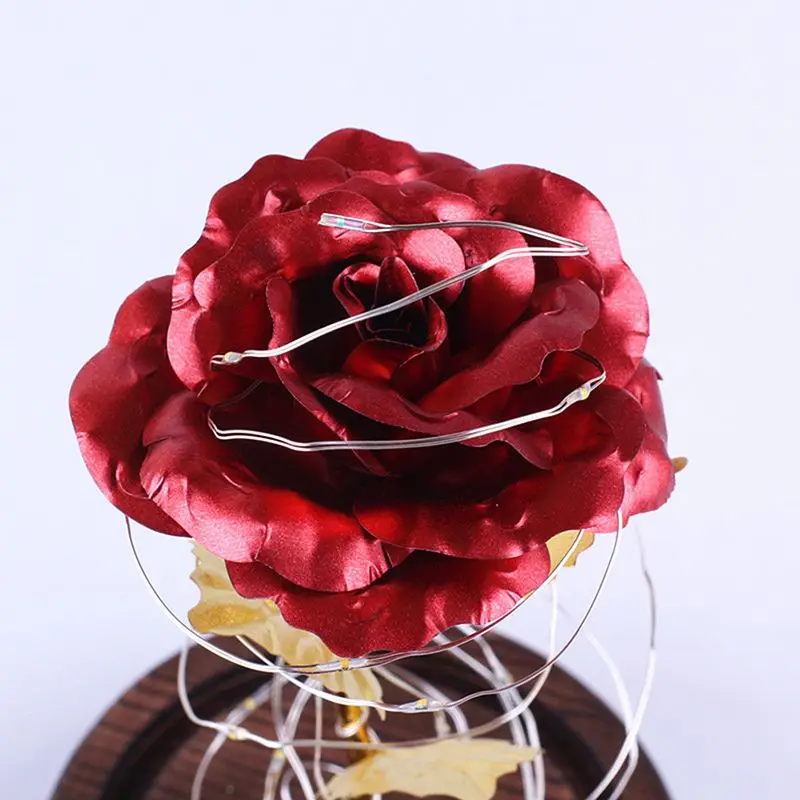 Galaxy Rose искусственная Золотая фольга роза USB питание светодиодный светильник в стеклянном куполе на деревянной основе