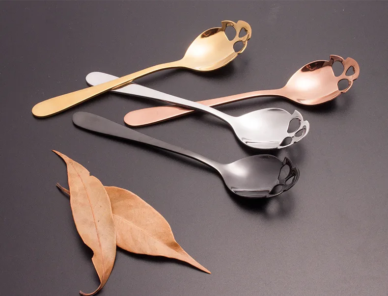 150pcs Coffee Spoon Skull Head Shape 304 Stainless Steel Tableware Tool Black Sugar Spoon Rose Gold Tea Spoon
