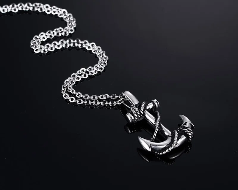 Collier Homme Chaîne Ancre Acier Inoxydable 66 Cm, Pendentif Rond Gris Or Avec Zircon