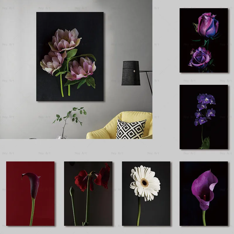 

Nordic Beautiful Flowers Canvas Painting Wall Art Pictures For Living Room Posters And Prints Purple Red Pink Home Decoration