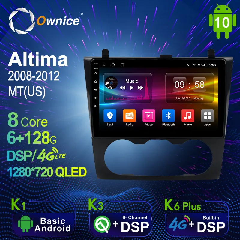 1280*720 Android 10 0 K3 K6 плюс Автомобильный мультимедийный авто радио для altima 2008-2012 MT (по
